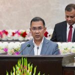 Prime Minister Tarique Rahman addresses a programme at the Prime Minister's Office (PMO) in Tejgaon today on the occasion of the 40th founding anniversary of the Special Security Force (SSF). Photo:PMO